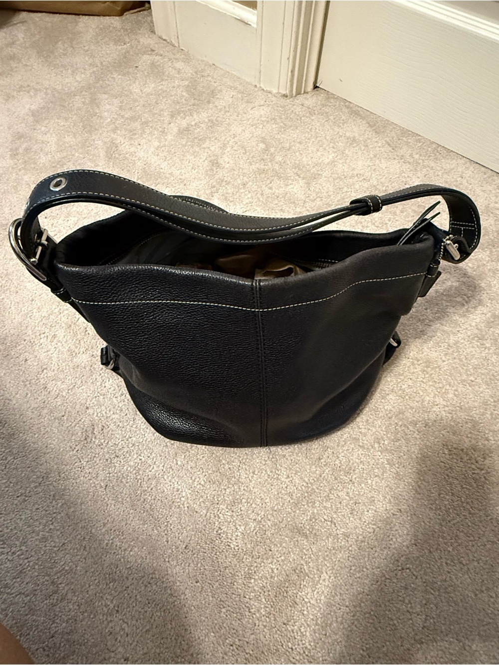 Coach Black Pebbled Leather Shoulder Bag with Adjustable Strap